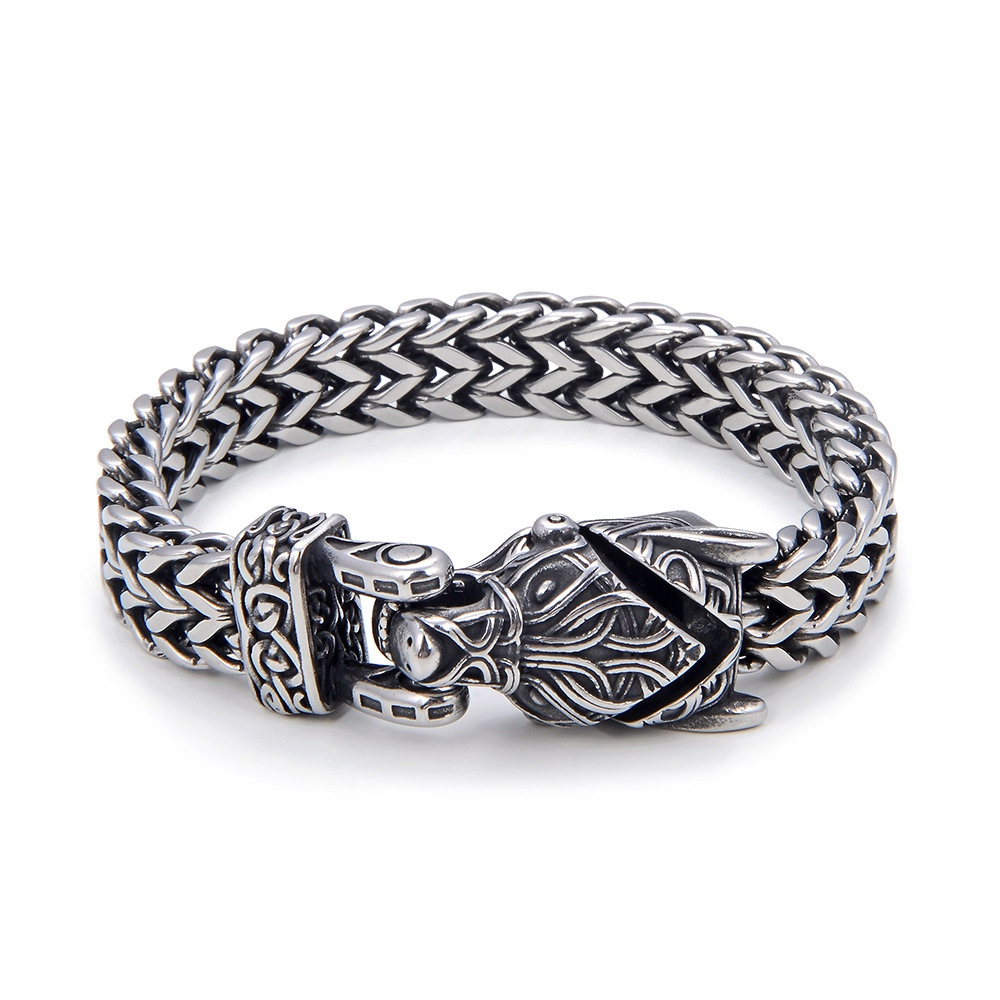 New European And American Viking Wolf Head Stainless For Men Punk Thick Chain Fashion Titanium Steel Vintage Bracelet_voghion.com