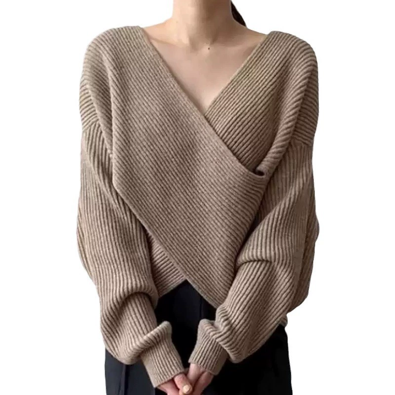 Autumn design knitted sweater, cross design, oversize