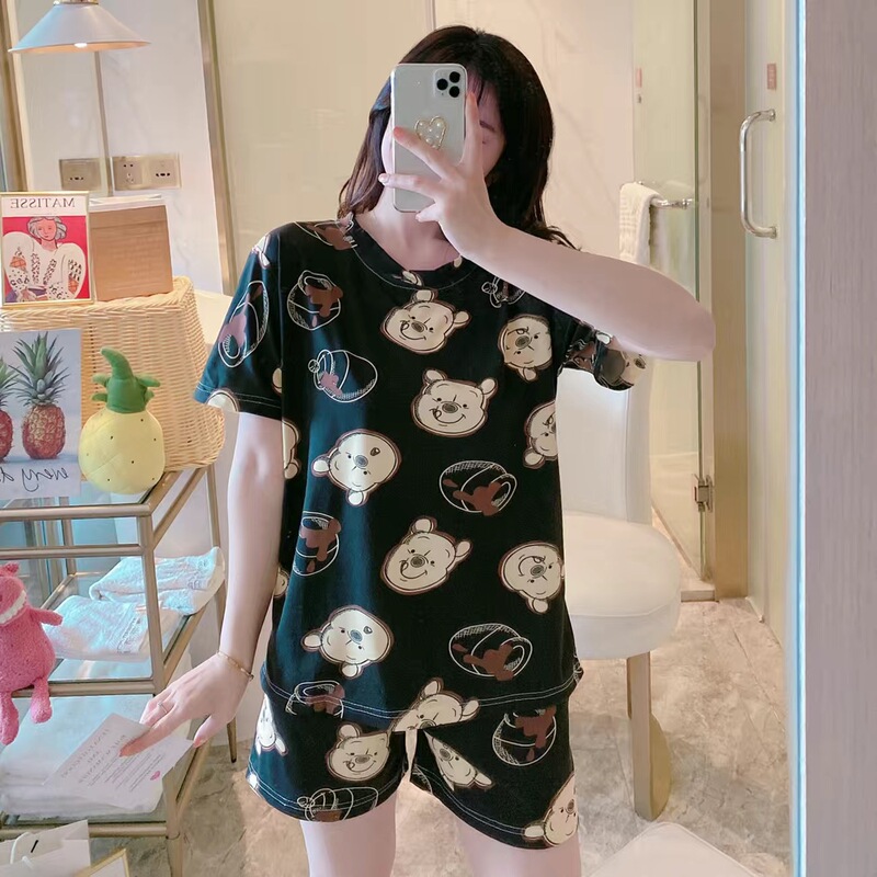 Pajamas women's summer plus size short-sleeved shorts cute cartoon home wear suit factory direct cross-border Southeast Asia