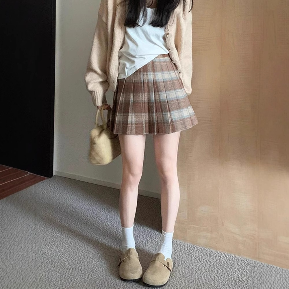양모 두꺼운 좋은 품질 안전 바지 지퍼 주름 치마 JK 유니폼 치마 봄 짧은 치마 가을 겨울