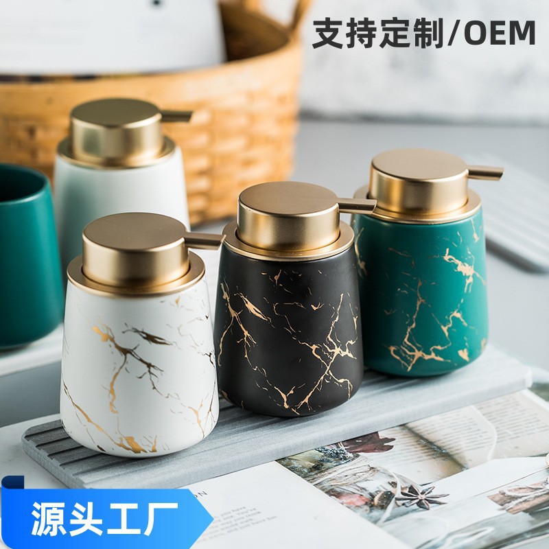 Botella de desinfectante de mano de mármol de cerámica de lujo ligero botella de desinfectante de champú de baño de hotel