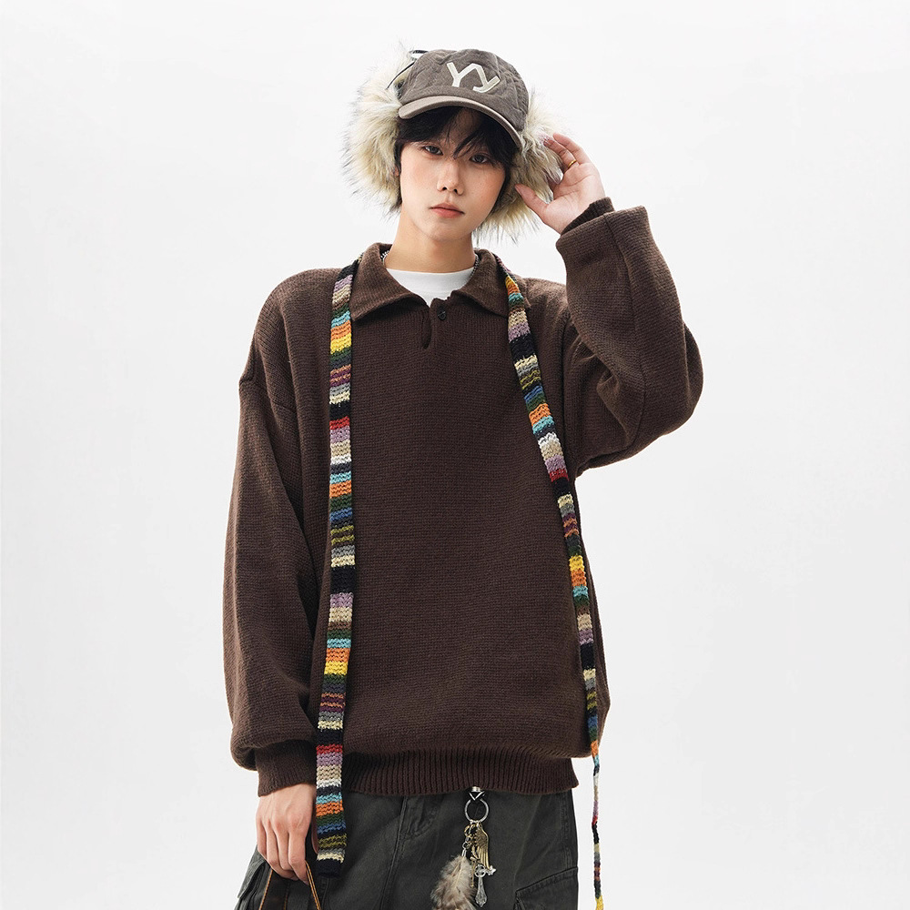 Jianheng Li's High-Density, Thick, Old Money Style Small Lapel Sweater, Unisex Loose Shirt Collar Knitwear, Plus Size