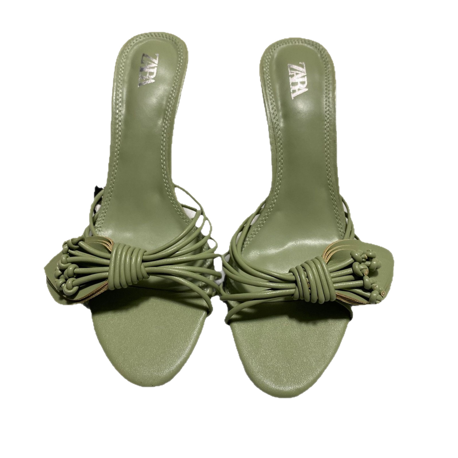 Manufacturer's new slippers with fashionable temperament, green flower pointed high heels, cool slippers, women's slim heels