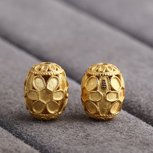 S925银 花球桶珠3D鼓珠银镀金古法金文玩水晶配饰diy挂件饰品配件