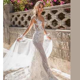 新娘吊带鱼尾轻婚纱2025新款蕾丝气质显瘦结婚礼服出门纱旅拍婚纱