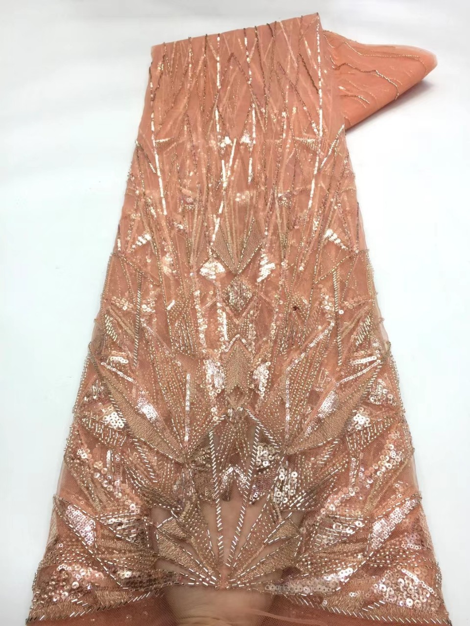 Irregular lentejuelas con cuentas bordado de tela de moda vestido de novia francés encaje tela francesa JX1965 image 7