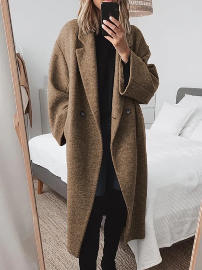Abrigo de Lana Estilo Trench de Poliéster, Largo, con Bolsillos, para Otoño e Invierno