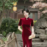 JLM Красный Cheongsam Новая одежда для тостов длинное бархатное платье Чонсам Ретро стиль Шанель приталенный высококачественный смысл