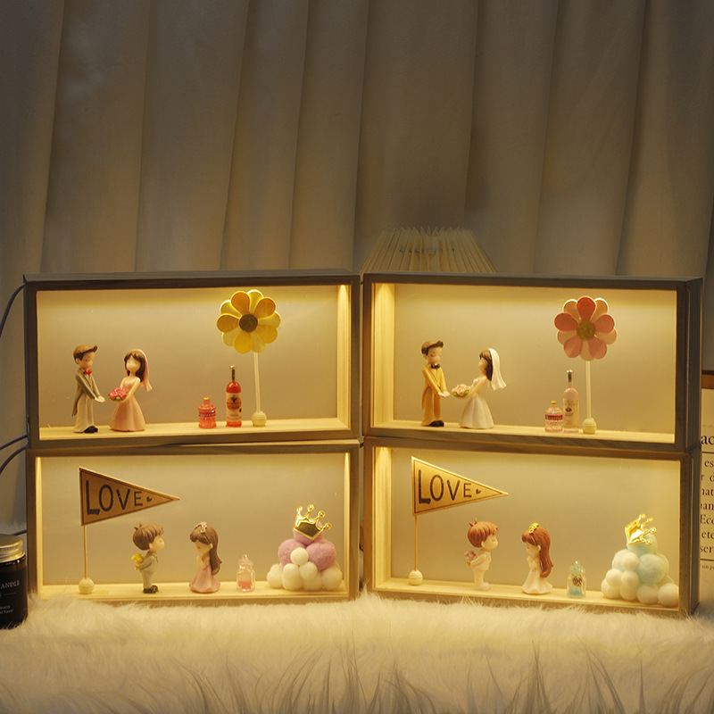 New Wooden Frame Doll Nightlight Simulation Proposal Warm Night Light Box Home Bedside Ornaments Tanabata Festival Gift