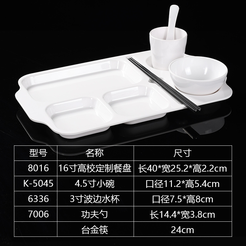 メラミン白色多格ファストフード盤学校食堂食堂商用模造磁器プラスチック四格六格食堂盤卸売り|undefined