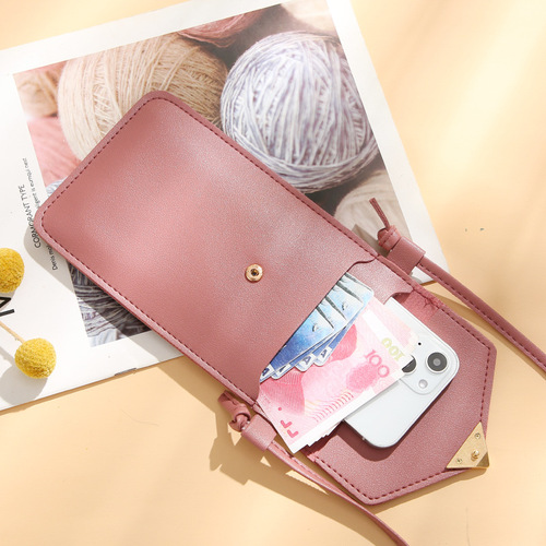 New cross-body mobile phone bag transparent touch screen mobile phone wallet female retro student solid color love buckle small wallet