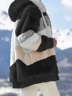 2025 Cross-Border New European and American Autumn and Winter Warm Plush Splicing Zipper Pocket Hoodie