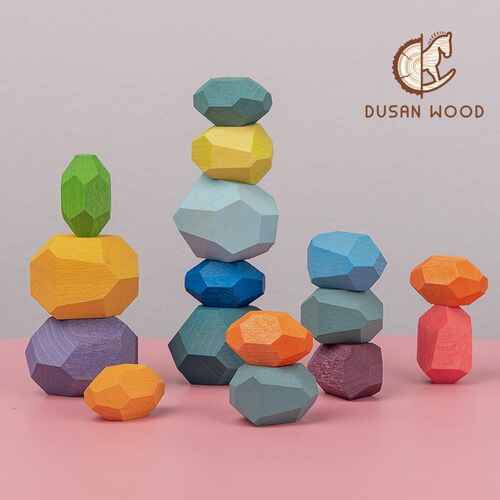 Factory direct sales Nordic ins style colorful stones puzzle stacking stone children's wooden toys ornaments