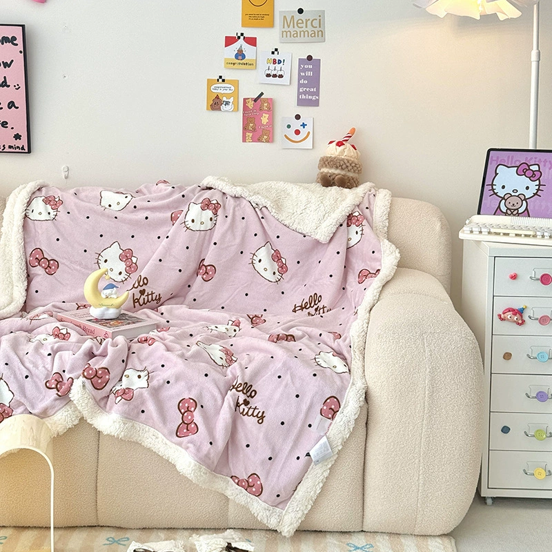 Многофункциональное одеяло Sanrio (Sanrio) Kuromi & Hello Kitty, бархатная молочная флисовая ткань с молнией, 100×150–200×230 см