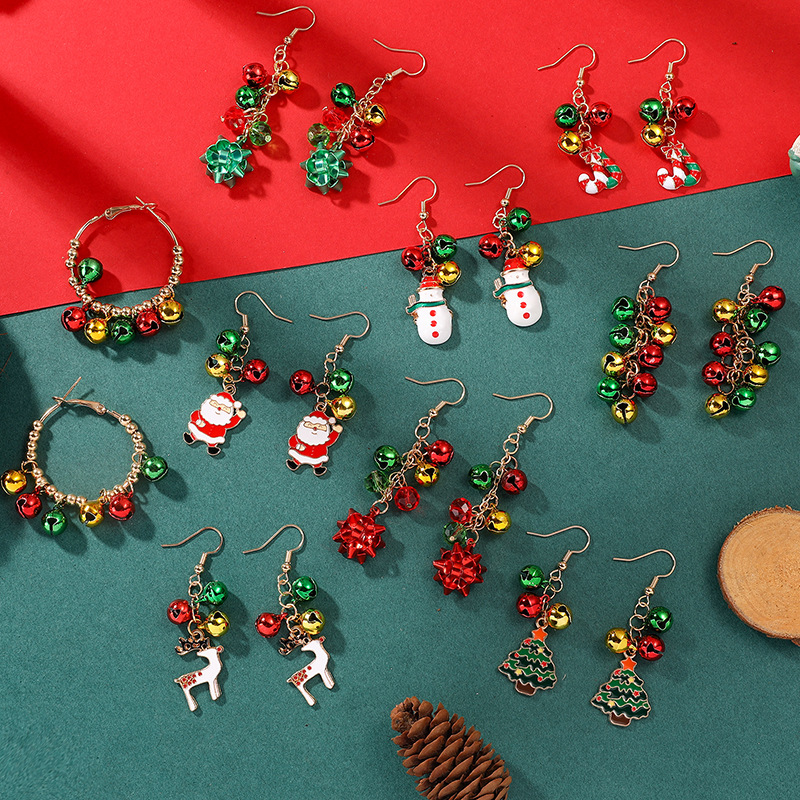 14g Weight Alloy Ear Needle Material Drop Earrings Classification 1 Pair Quantity Holiday, Festival Occasion Alloy Material Christmas Festival Christmas Tree, Santa Claus, Bell Pattern Women's Gender Cute Style 1 Pair Christmas Cute Christmas Tree Santa Claus Bell Alloy Drop Earrings 5