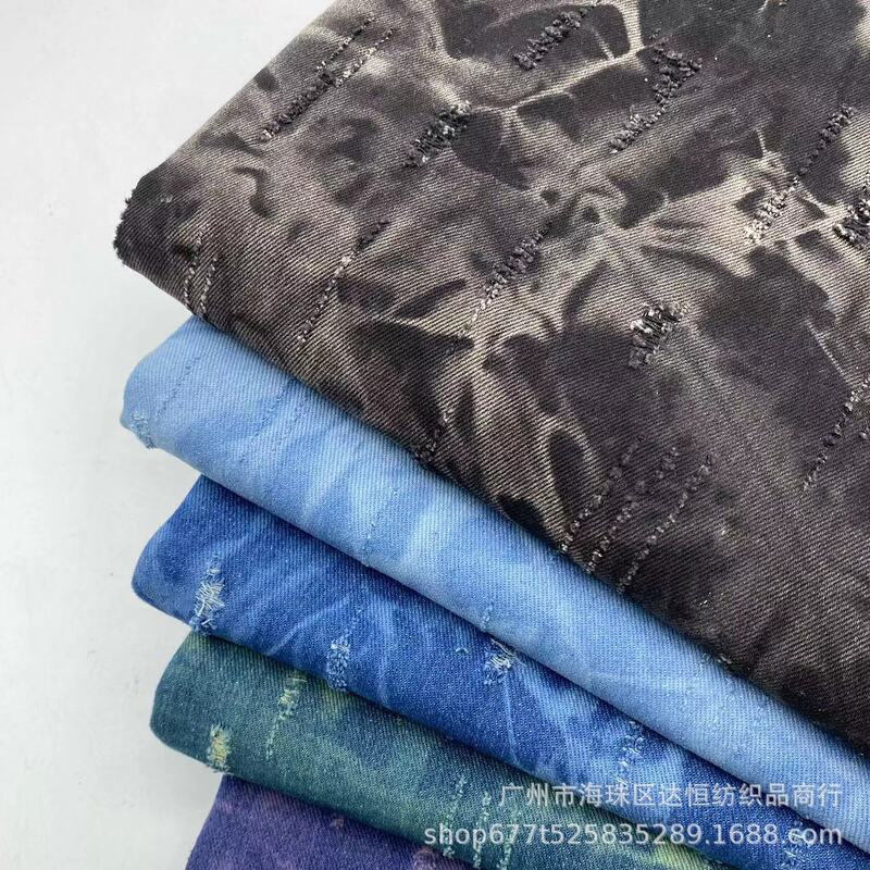 Factory wholesale tide brand tie-dye hole Denim wash fabric pants skirt coat clothing bags shoes and hats fabric Factory wholesale tide brand tie-dye hole Denim wash fabric pants skirt coat clothing bags shoes and hats fabric