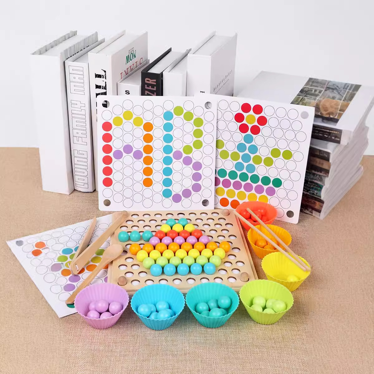 Bloques de construcción de arco iris de madera para niños con juego de rompecabezas de cuentas educación temprana coordinación mano-ojo juguetes educativos interactivos entre padres e hijos