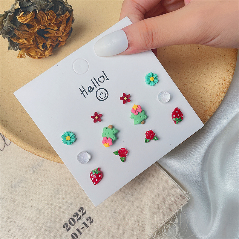 Cute Cartoon Flower Resin Enamel Womenu0027S Ear Studs 1 Set