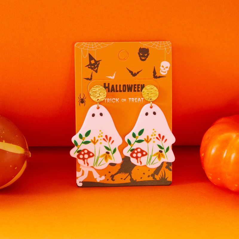 ヨーロッパとアメリカの国境を越えた新しいジュエリーハロウィンシリーズアクリルフラワーゴーストイヤリングホリデーパーティーイヤリング卸売|undefined