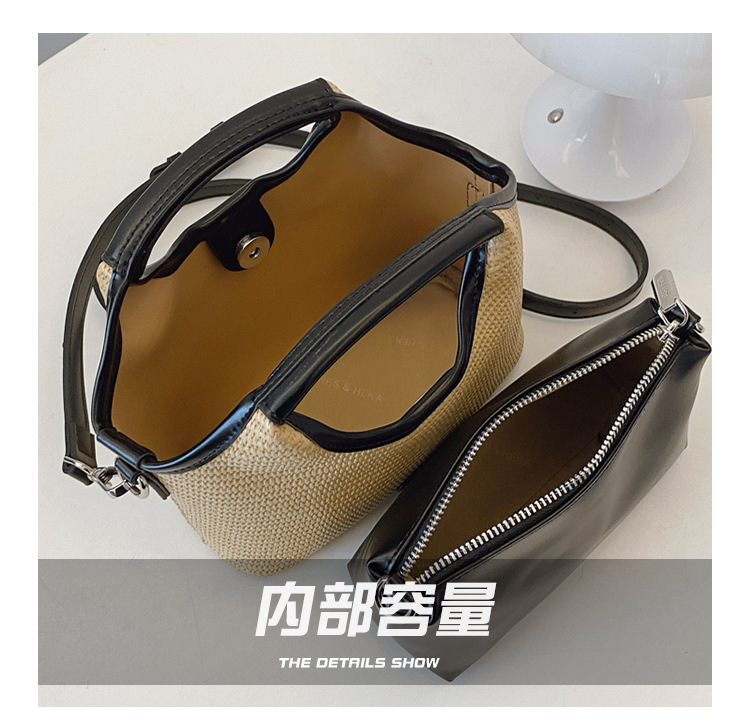 Fashionable bucket bag for women 2025 Summer new style work and commuting patchwork woven bag, simple and casual single-shoulder small bag, trendy Item Picture