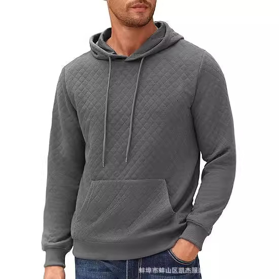 2024 foreign trade new men's hooded sweatshirt long sleeve quilted sweatshirt casual fashion pullover hoodie