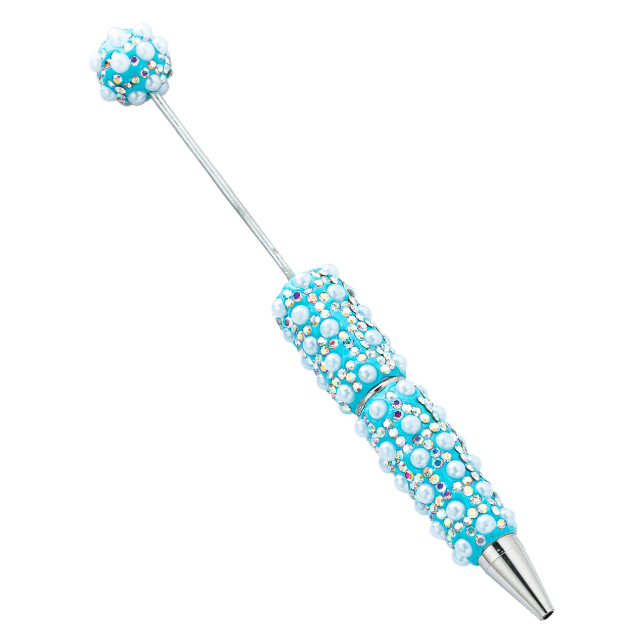 Bolígrafo con cuentas de perlas lleno de diamantes de bricolaje, bolígrafo con cuentas de perlas de diamantes pegados a mano, bolígrafo con cuentas de plástico multicolor