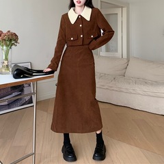 小香風セットアップ レディース 初秋 高級感コーデ 小柄さん向け エレガントショートジャケット ロングスカート ツーピース