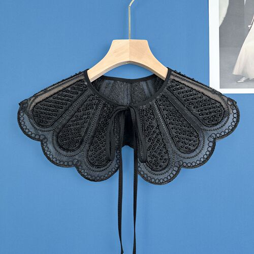 New Organza White Embroidered Rice Beads Three-dimensional Embroidered Fake Collar Women's Versatile Shawl Factory Direct Sales