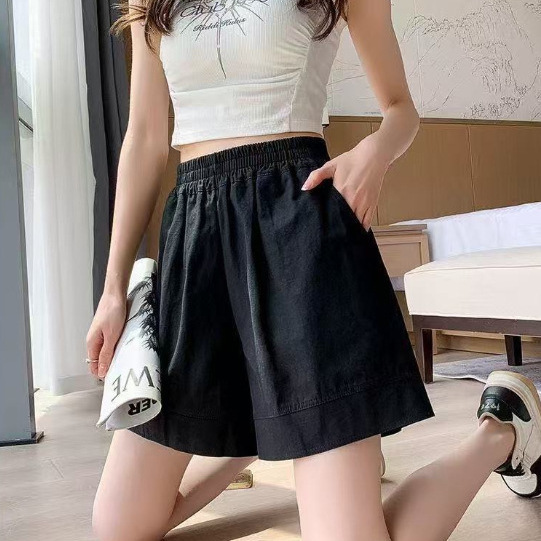 Pure Cotton Washed Cotton Shorts for Women, Summer Thin Style, New Korean Style Casual High-Waisted Wide-Leg Loose Slimming Five-Point Pants for Women