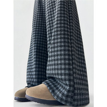 复古格子阔腿裤裤女2025秋季新款高腰休闲宽松拖地慵懒风直筒裤子