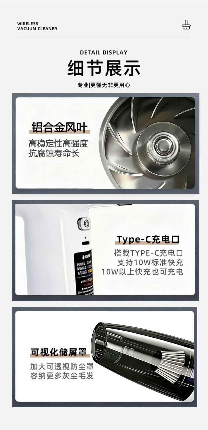 Huanpower GJ008 True Brushless Motor Multi-Vehicle Wireless Vacuum Cleaner Handheld Car Vacuum with High Suction Power