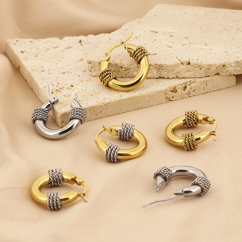 304 Stainless Steel Ear Needle Material 18K Real Gold Plated Plating Material PVD Coated 18K Gold Plated U Shape Titanium Steel Vintage Style Waterproof Non Tarnish Hoop Earrings