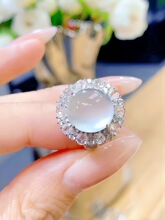 冰种蛋面翡翠戒指缅甸天然a货正品18k金镶嵌玻璃种白冰戒圈戒面女
