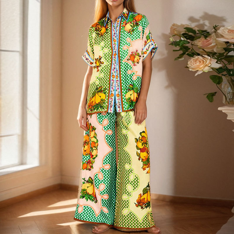 Polyester Fabric Type Pant Co-ord Set Sets Type Daily Women's Tropical Printing Polyester Pant Co-ord Set Pants Sets