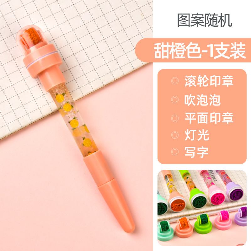 Pluma de burbuja de celebridades en línea multifunción TikTok mismo estilo 5 en 1 sello de rodillo de luz bolígrafo creativo de soplado mágico para niños
