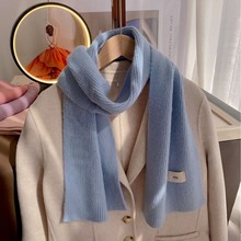 2025冬季新款淡蓝色亲肤软糯毛线针织围巾女纯色韩系保暖加厚围脖