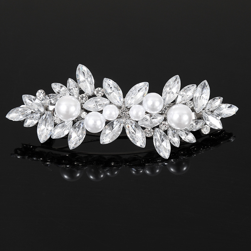 Peigne orné de cristaux, perles dorées et strass, bijou de coiffure de mariée, style transfrontalier européen et américain. Ornement en cristal, perle dorée, peigne à strass. Cheveux de mariée_voghion.com
