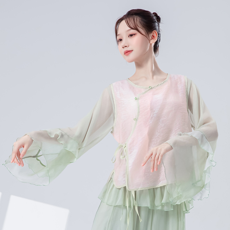 新中式古典舞练功服女新款撞色钉扣身韵马甲上衣民族风舞蹈演出服|undefined