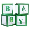 4 переливающихся зелёных коробки, набор букв BABY