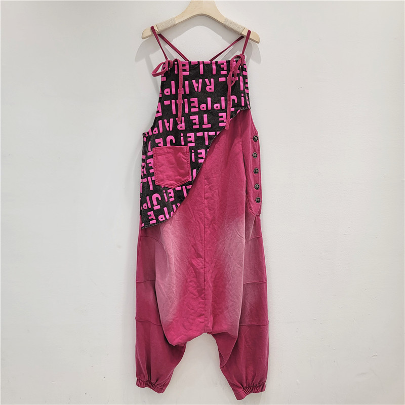 Moda personalizada, moda, overoles de colores frescos y brillantes, ropa de verano de las mujeres, nueva impresión a juego de colores, pantalones holgados de pierna ancha sueltos y delgados