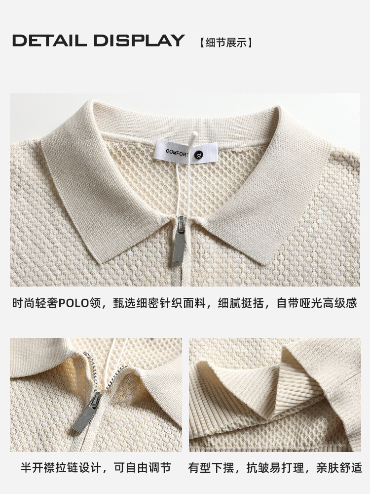 Europa y los Estados Unidos de punto transfronterizo hielo polo camiseta hombre alto sentido medio cremallera de negocios waffle de verano manga corta