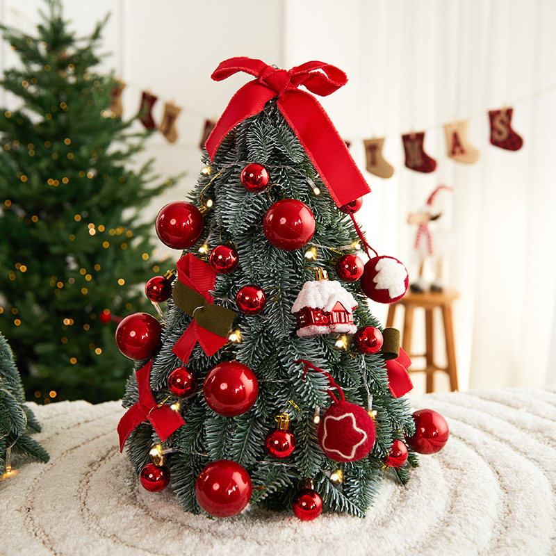 Shengyuan nuevo set de árbol de Navidad de bolas rojas y blancas, decoración de la atmósfera de Navidad, escritorio, árbol de Navidad de pino