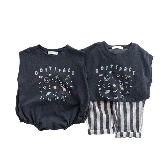 INS estilo coreano bebé algodón Galaxy universo mameluco de manga corta ultrafino suave bolsa pedo mono verano solo T top
