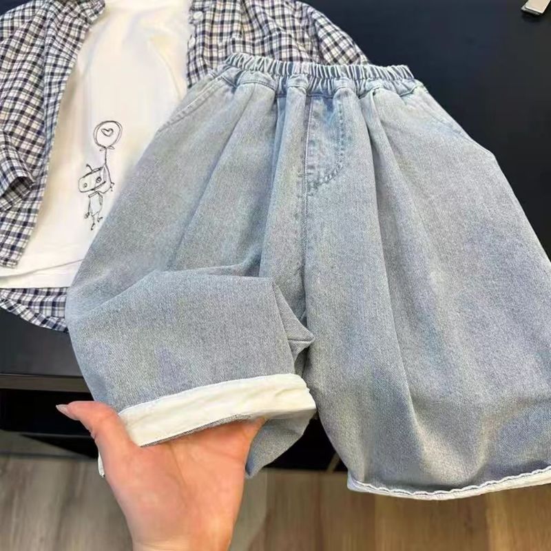 儿童韩版套装2025春秋新款男女童格子衬衫百搭休闲牛仔裤两件套潮|undefined