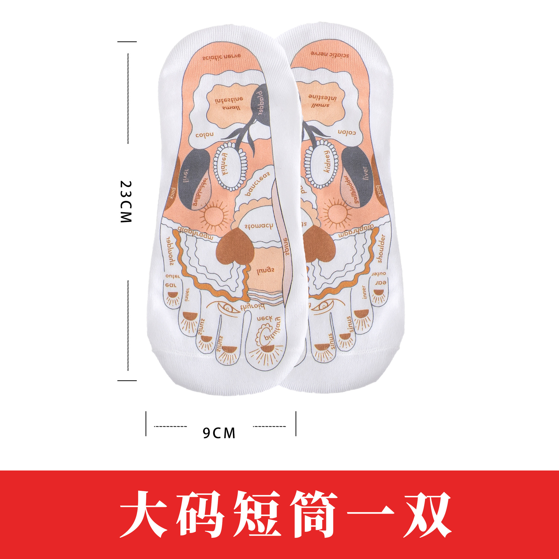 Calcetines de punto de acupuntura en inglés Reflexión de la suela Ilustración de punto de acupuntura Colores transfronterizos Terapia de pies Cuidado de la salud Calcetines de masaje