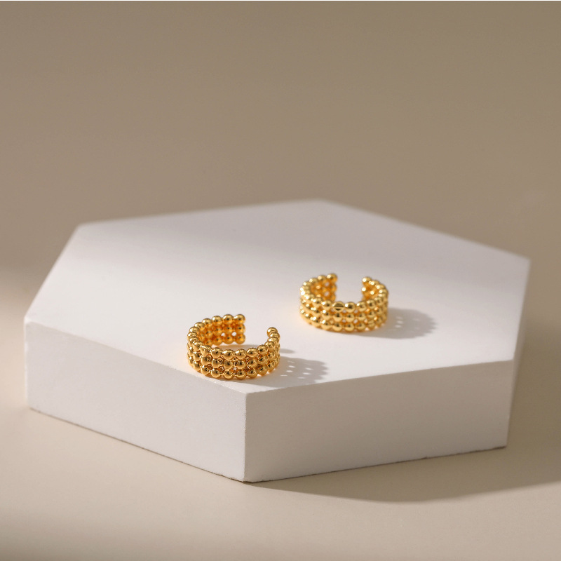 Sidetsu  ، ثلاثة صفوف من قطع عظام الأذن ، خرز دائري ، أنثى صغيرة ، 18k مجوهرات ذهبية بدون آذان display picture 7