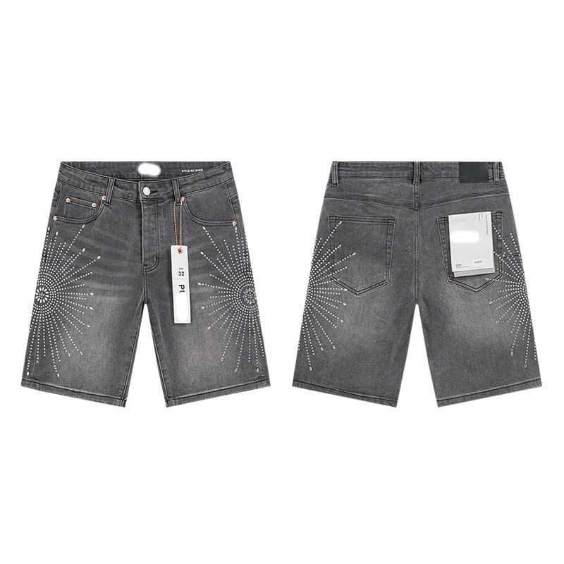 Marca de moda transfronteriza JB purple verano rectas vaqueros lavados de agua para hacer viejos agujeros vaqueros de hombre pantalones cortos de caño purple