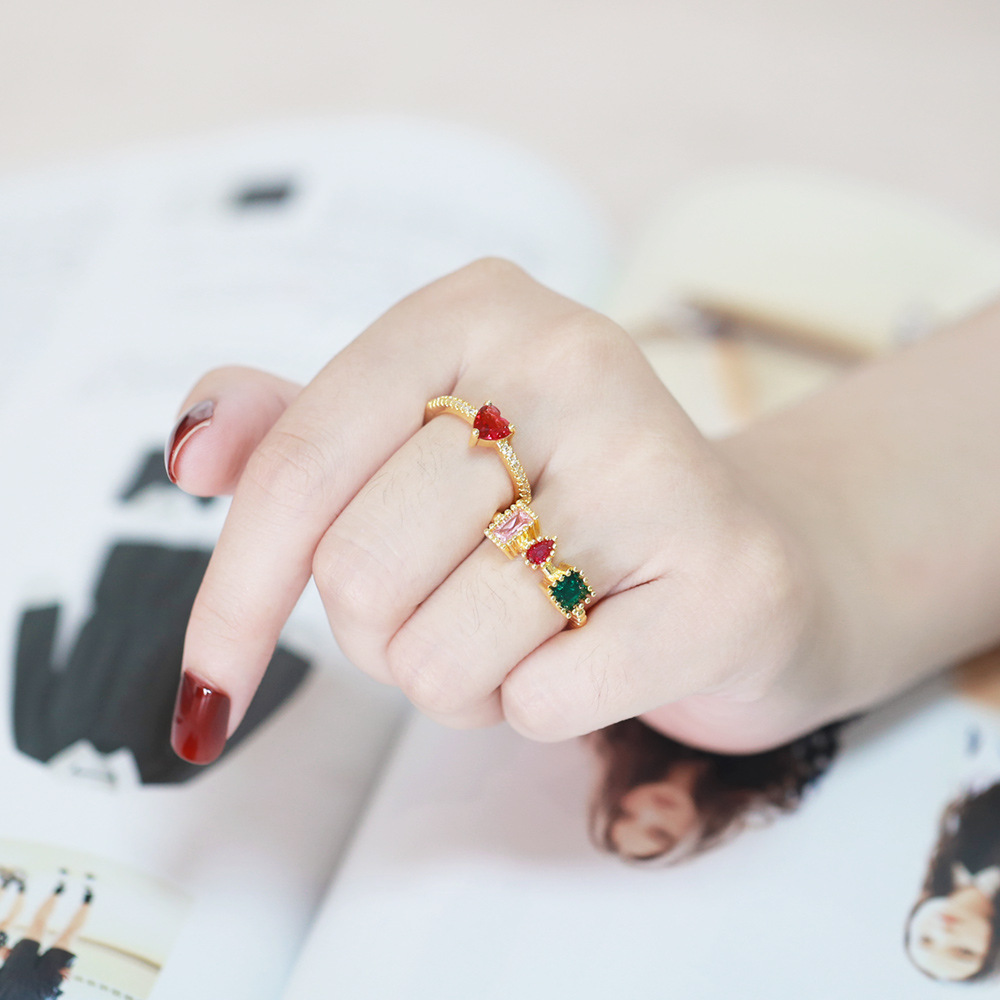 Fashion Heart Shape Copper Open Ring Plating Inlay Zircon Copper Rings