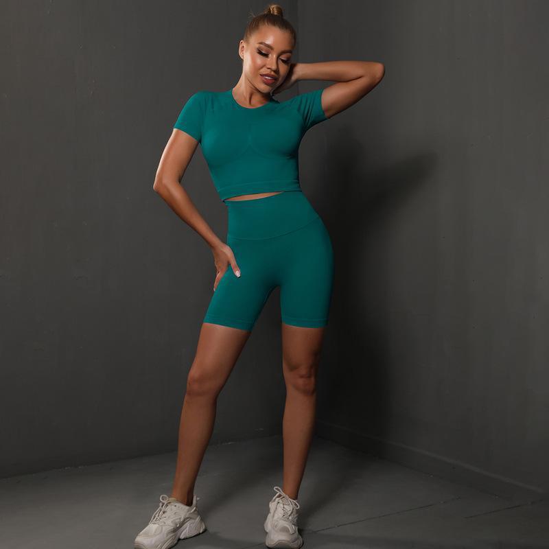 308g Weight Short Sleeve Sleeve Length Nylon, Nylon, Spandex Fabric Type Short Top Length Shorts Suits Pants Type Fitness, Yoga Occasion Round Neck Neckline Solid Color Pattern Sport Style Style Seamless Craft Sport Style Solid Color Nylon Nylon Spandex Round Neck Tracksuit Shorts Suits 34