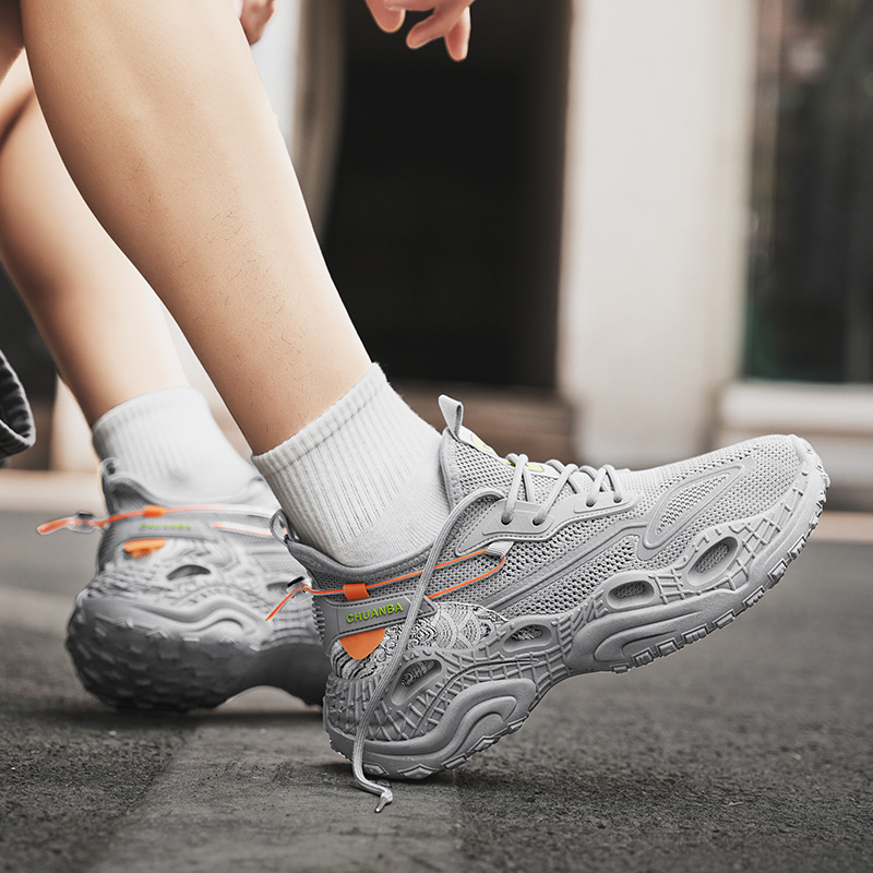 2025 nuevos zapatos de hombre, zapatos para correr transpirables tejidos voladores, zapatos de baloncesto de tendencia casual, aumento elástico de malla, zapatos deportivos de amortiguación